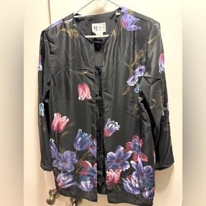 Maggie Sweet ladies blouse in black with floral pattern and attached jacket